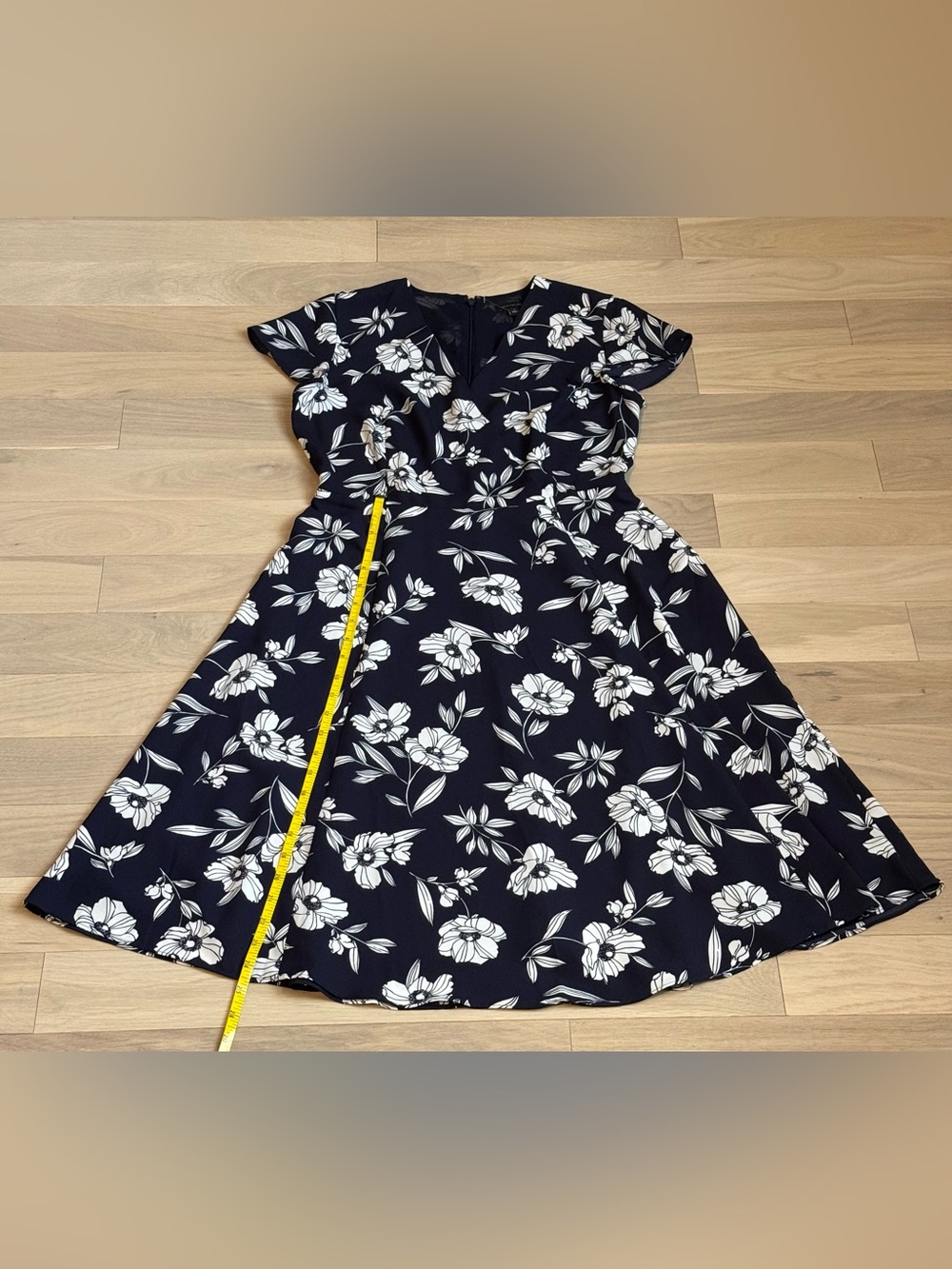 Ann Taylor Navy Blue Midi Dress with White Floral Print